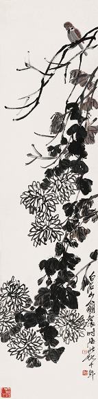 齐白石 菊花麻雀 镜心 设色纸本