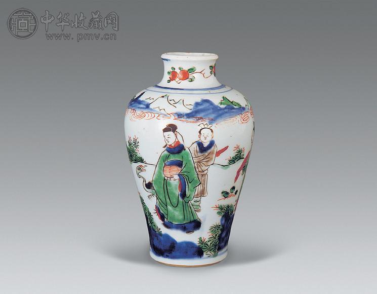 清顺治 青花五彩人物纹梅瓶