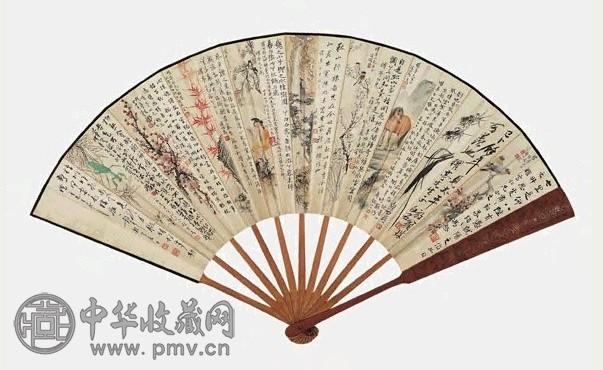 近现代 齐白石 花鸟、书法集锦 成扇