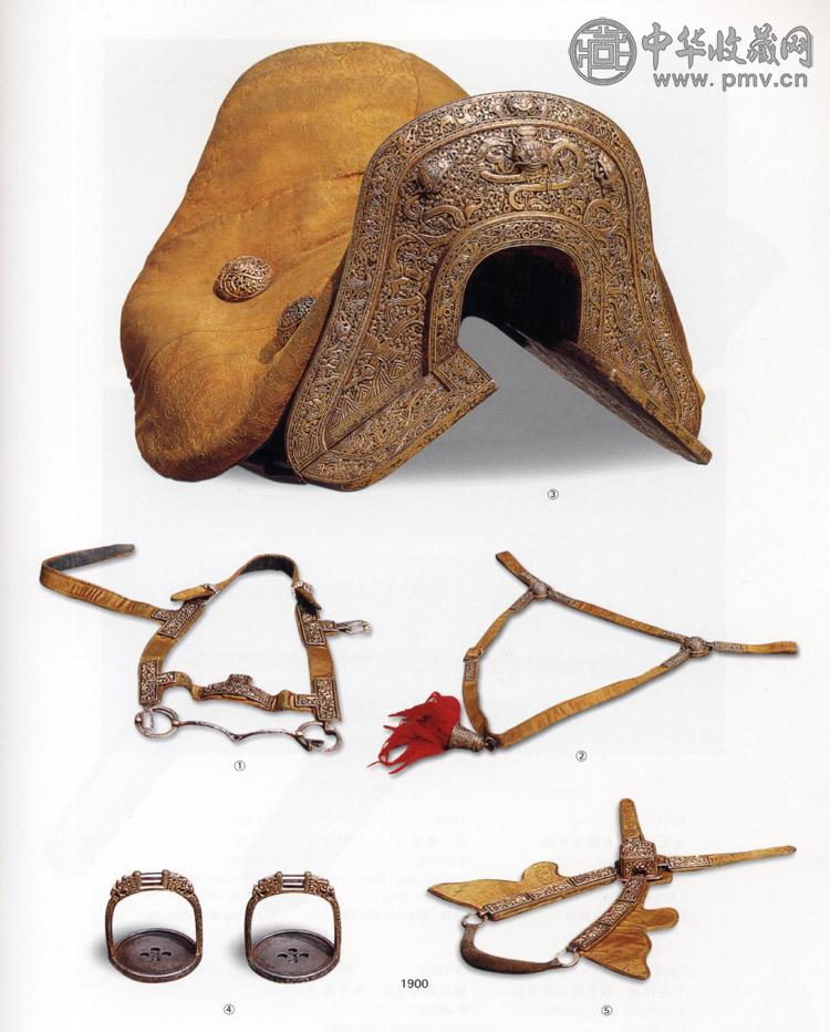 清中期 铁鎏金钻花马鞍．马饰 六件