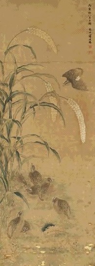 蒋廷锡 款 五谷平安 轴 设色纸本