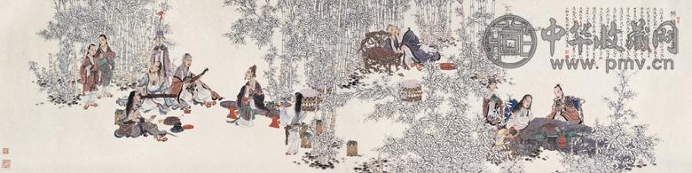 任重 庚辰(2000年)作 竹林七贤图 镜心 纸本
