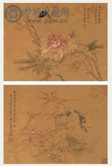 翁小海 1825年作 花卉草虫 册页(12开) 设色纸本