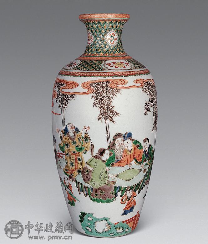 清光绪 五彩竹林七贤瓶