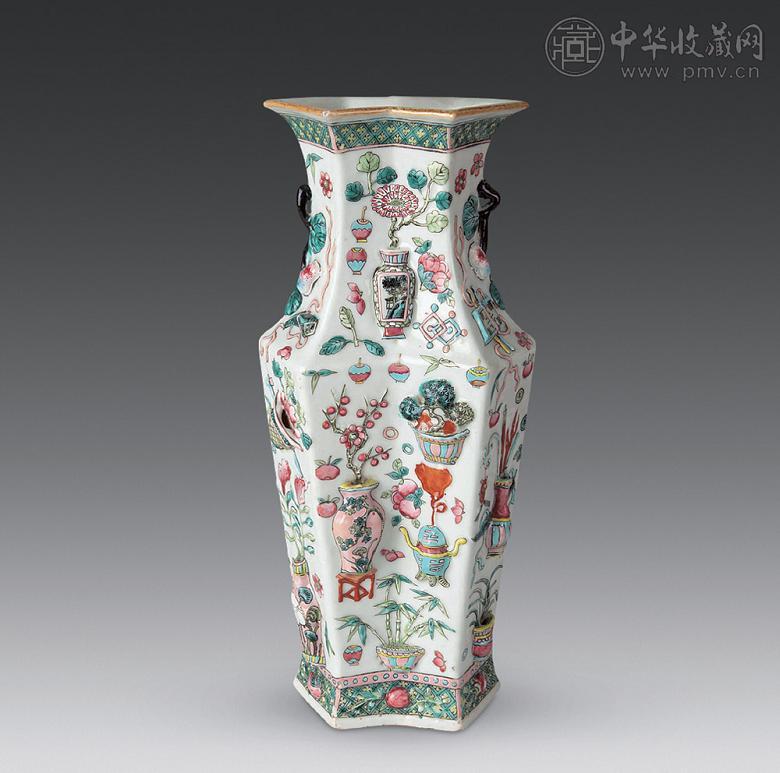 清同治粉彩堆瓷六角瓶收藏资讯|艺术家|书画家|书画名人|书法家-中华收藏网