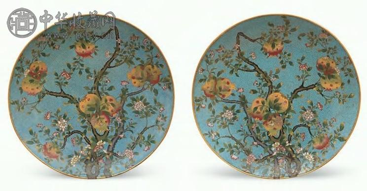 清 铜胎掐丝珐琅过墙石榴纹盆(2件)