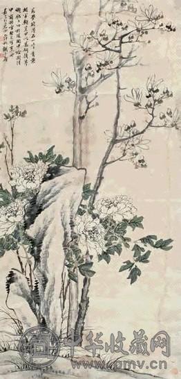 胡公寿 1879年作 花卉 立轴 设色纸本