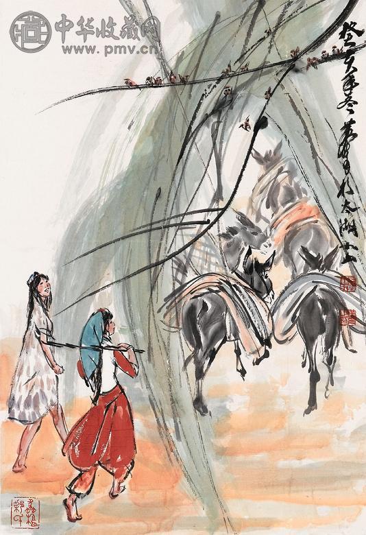 黄胄 1983年作 新疆之春图 立轴 设色纸本