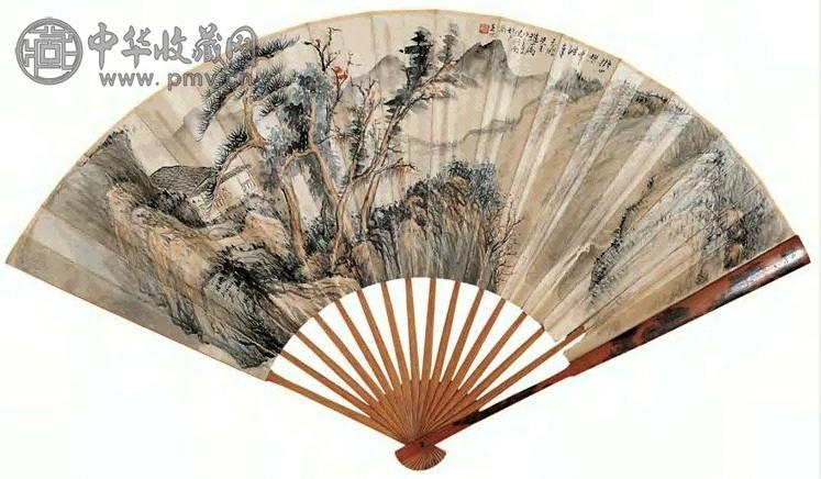 沈剑南1948年作草堂观景图扇面设色笺本收藏资讯|艺术家|书画家|书画