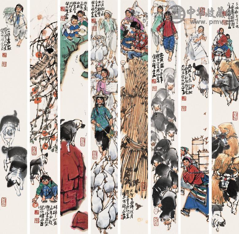 史国良 乙酉(2005年)作 八稳图 镜心 设色纸本