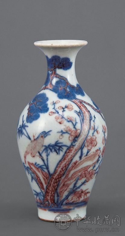 清乾隆青花釉里红岁寒三友纹小瓶收藏资讯|艺术家|书画家|书画名人|书法