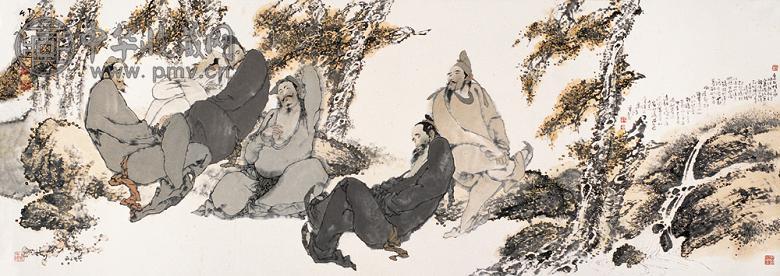 沈道鸿 辛未(1991年)作 竹溪六逸 镜心 设色纸本