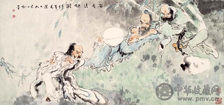 褚大雄 笛音清趣图 镜心 设色纸本