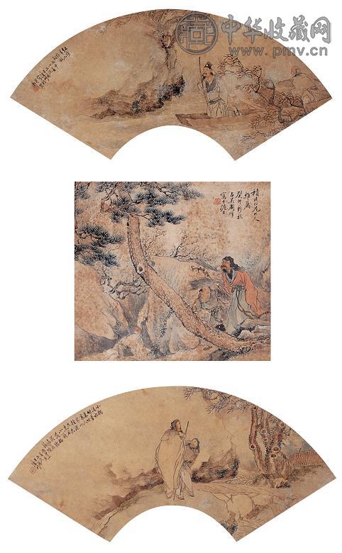 陆鹏 人物三挖 立轴 设色纸本