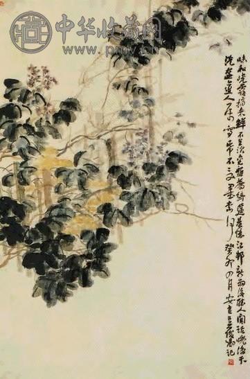 吴昌硕 豆棚图 立轴 设色纸本