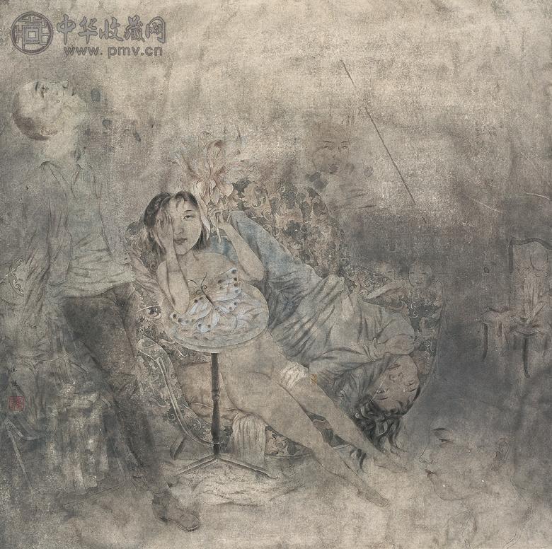 崔进 蝶影 镜心 设色纸本