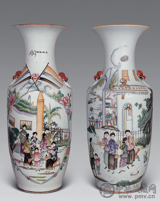 民国 油彩五族共和仕女瓶(2只)