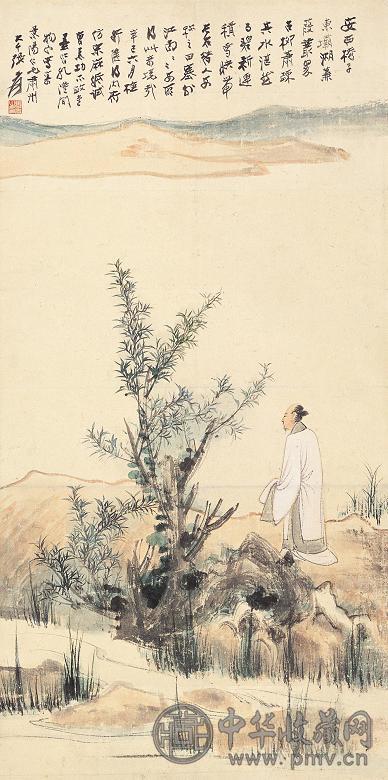 张大千 辛巳(1941年)作 高士临流 立轴 设色纸本