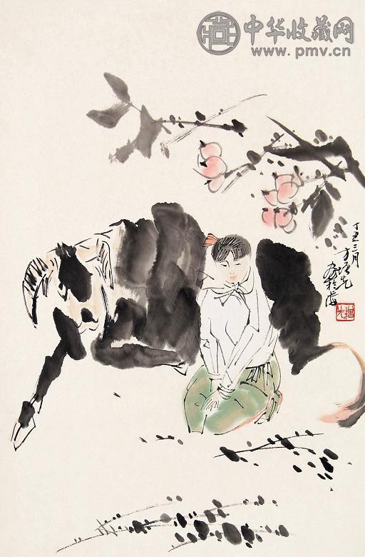 方增先 少女与牛 立轴 设色纸本