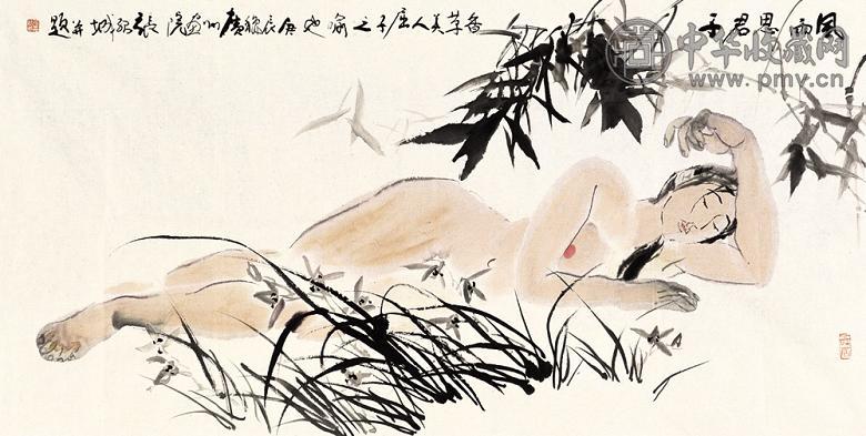 张绍城 庚辰(2000年)作 风雨思君子 镜心 设色纸本