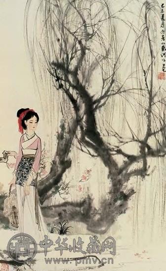 刘旦宅 浣纱图 立轴 纸本设色