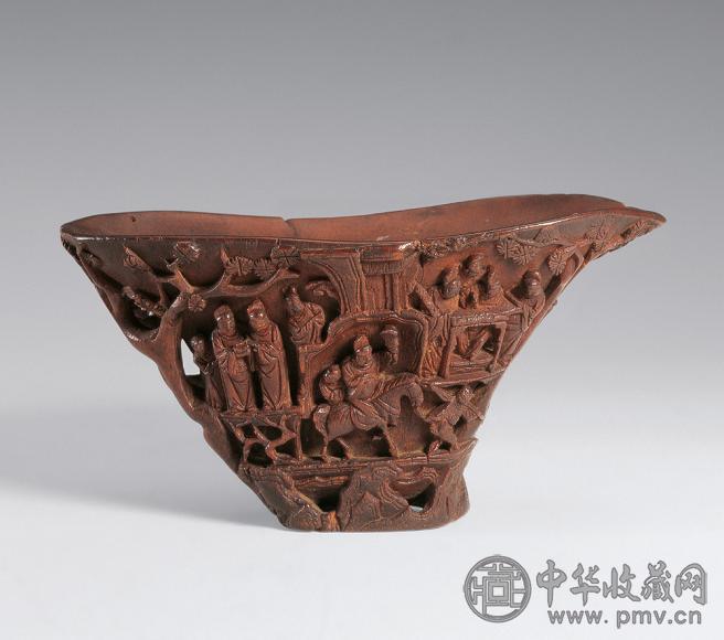 明 犀牛角浮雕人物纹爵杯