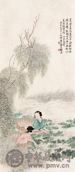 潘振镛 癸卯(1903年)作 采菱图 立轴 设色纸本