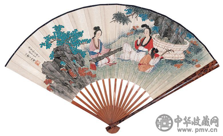 王叔晖 1943年作 知音 成扇 设色纸本