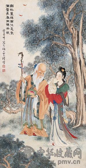 叶曼叔 南极星辉 立轴 设色纸本