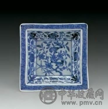 清早期 青花花鸟小方盘