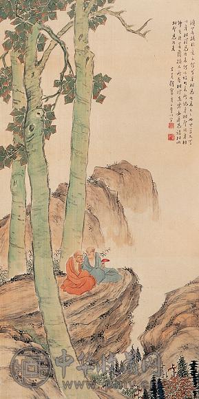 沈景乾 双僧图 轴