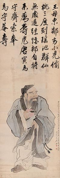 吴湖帆 东方朔荐桃 镜心 设色纸本