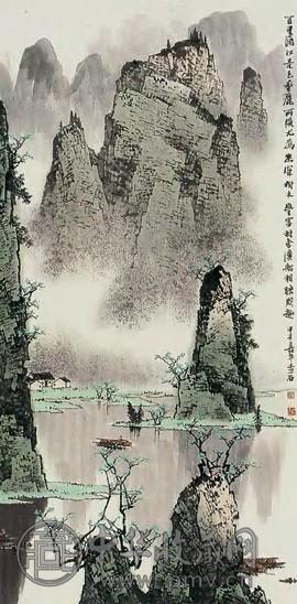 白雪石 漓江深秀 镜心 纸本设色