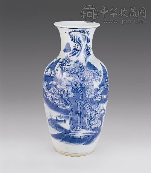 民国 青花山水人物纹瓶