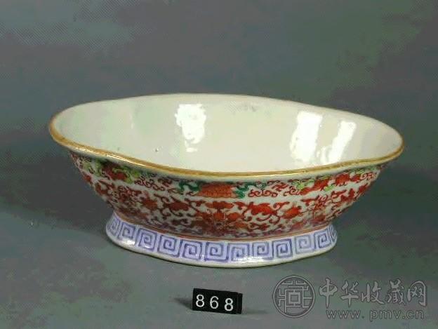 清光绪 红彩八宝盆景碗