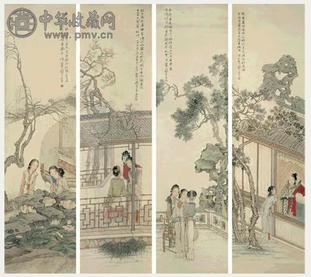 钱慧安 金陵十二钗 四条屏 设色