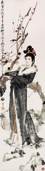 颜梅华 红萼清人图 立轴 设色纸本