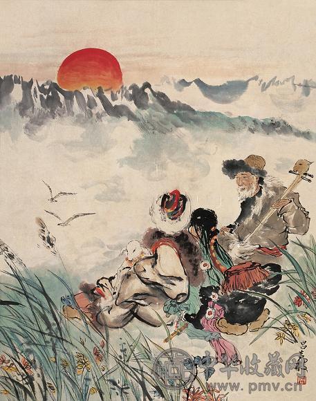 周昌穀 高原晨曲 立轴 设色纸本