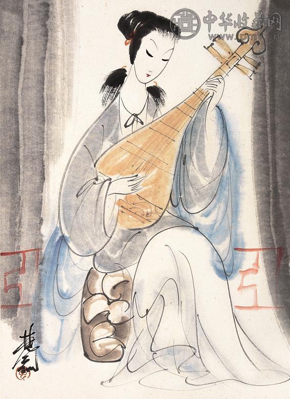 林风眠 琵琶仕女 镜心 设色纸本
