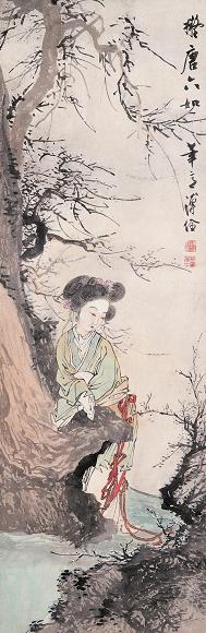溥佺 人面桃花 立轴 设色纸本