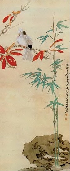 张大千 红碧珍禽 轴