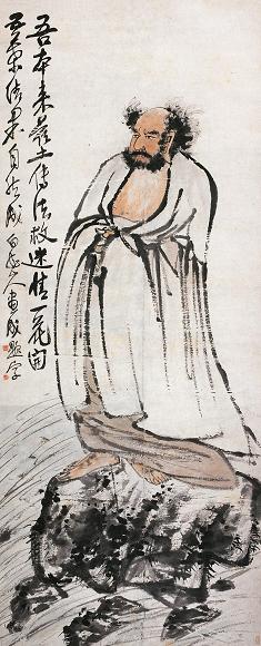 王震 达摩传法 立轴 设色纸本