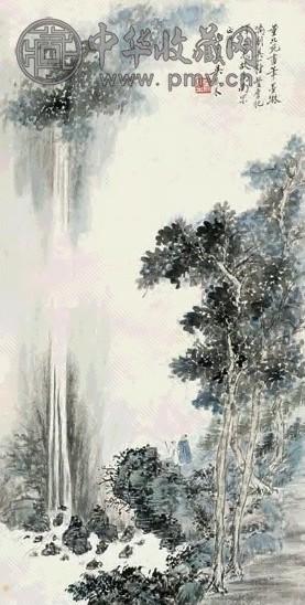 吴琴木 丙子(1936年)作 深山观瀑图 轴 设色纸本