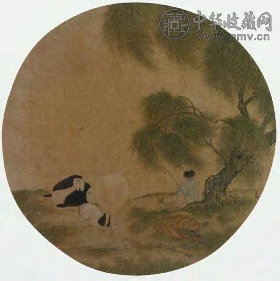 明 柳荫放牧 扇页
