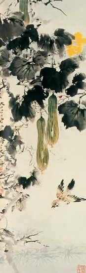唐云 近现代 丝瓜鸟虫图 轴