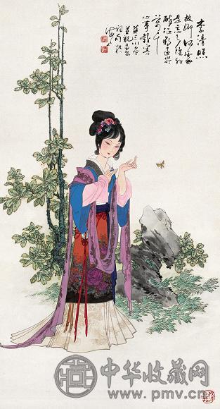 华三川 李清照 立轴 设色绢本
