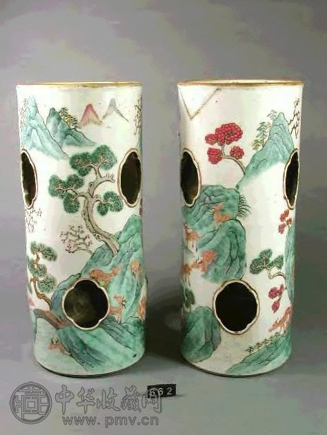 清同治 粉彩百鹿帽筒(2件)