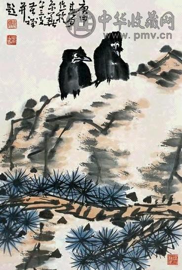 李苦禅(庚申)1980年作 花鸟 轴 设色纸本