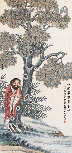 金农 罗汉图 立轴 设色纸本