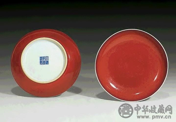清乾隆 红釉盘(1对)